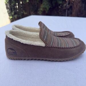 Sorel Dude Brown Suede Leather Moc NM4806-261 Striped Loafers Slippers Men's 10